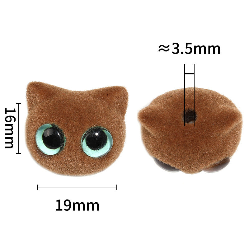 Wholesale 20pcs/pack Flocked big eye cat head beadable DIY accessories